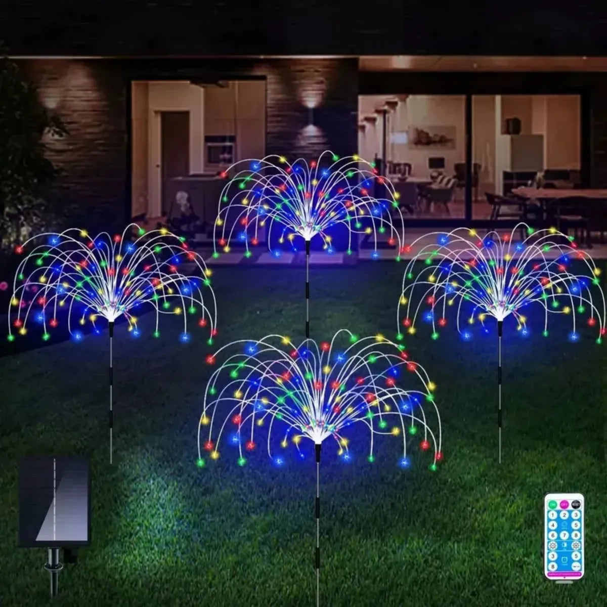 Luces Solares Navideñas Fuegos Artificiales Arbol Navidad Rgb