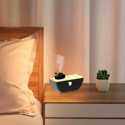 Humidificador Difusor Aromas Forma Barco Luz Led + Esencia - Negro