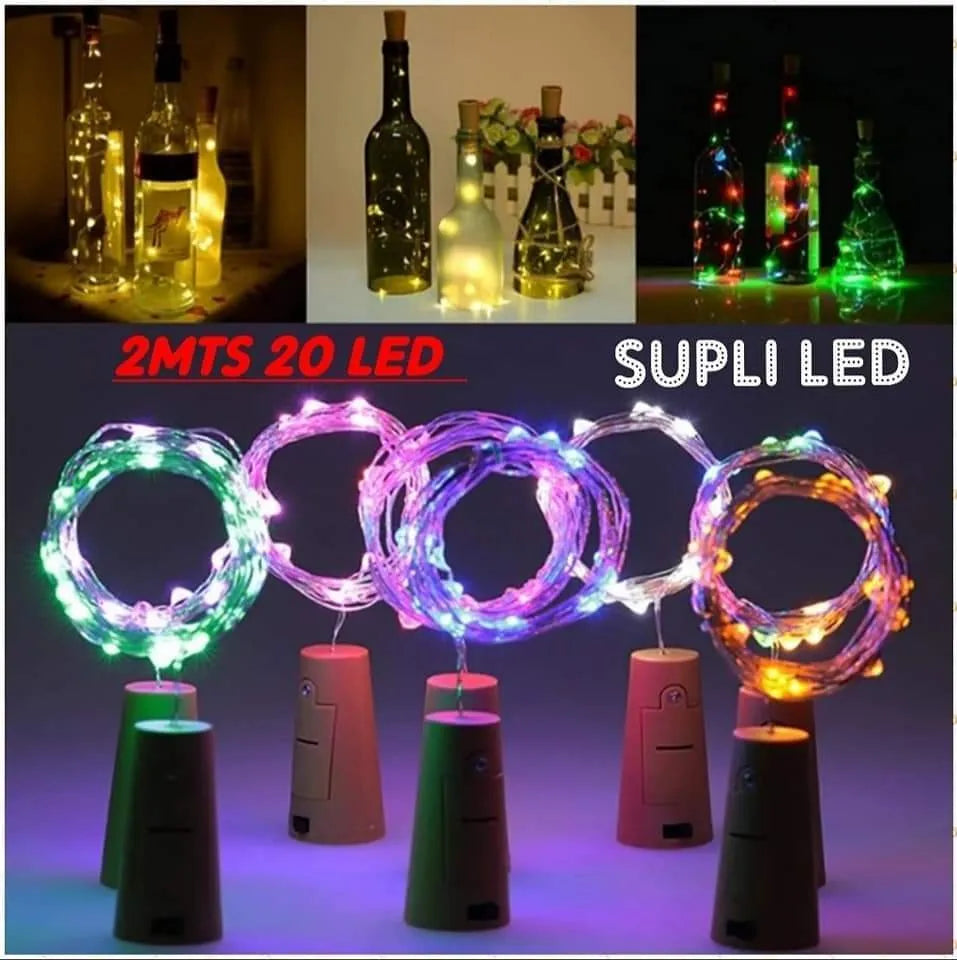 Alambre 20 Led 1.80mt Tipo Corcho Pilas Luz Hada Botellas
