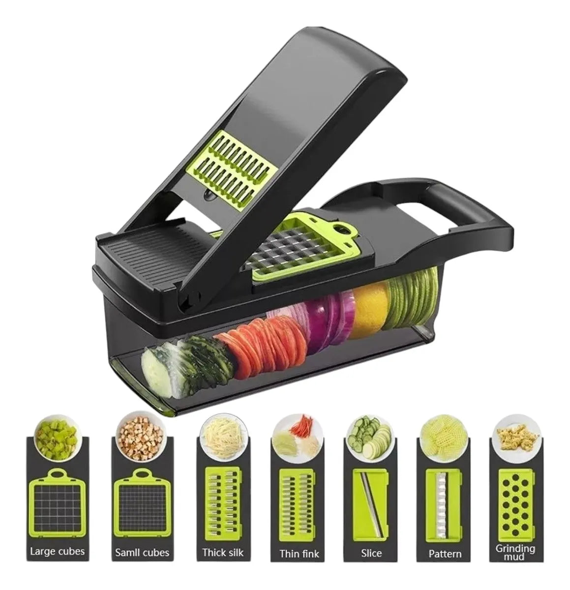 Picador De Verduras 14 Piezas Multifuncional Cortador Manual Griss Oscuro