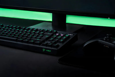 Teclado VSG QWERTY Outemu Blue español latinoamérica color negro con luz RGB