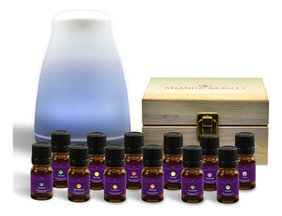 Difusor De Aroma Humidificador +12 Esencias + Caja De Madera Color Blanco