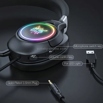 Audifonos Diadema Gamer Onikuma K15 Negros Con Luz Rgb Led