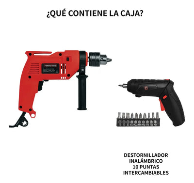 Kit Taladro De Impacto 500w + Destornillador Inalámbrico 10 - Rojo