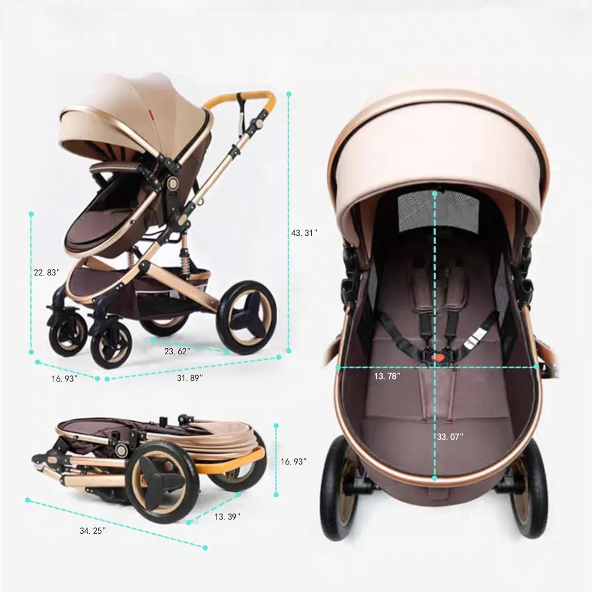 Cochecito De Bebé De Lujo 2 En 1 Con Modo Moisés Plegable,