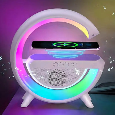 Parlante Lampara G Cargador Inalámbrico Rgb Reloj Color Blanco