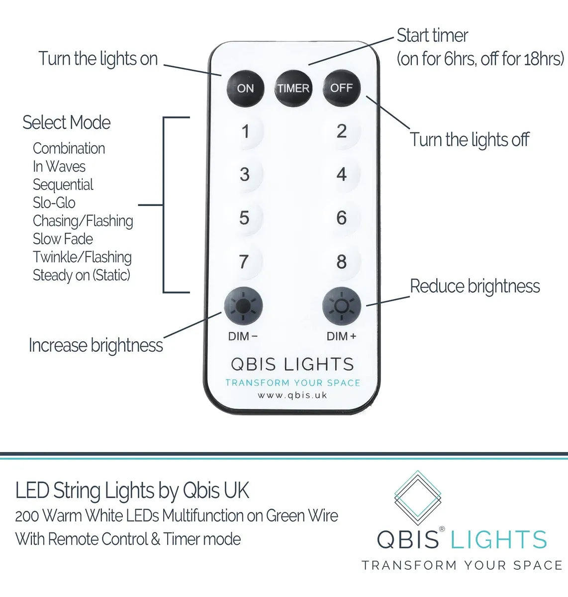 Qbis 200 Luces Led De Navidad De Color Blanco Cálido Con C.
