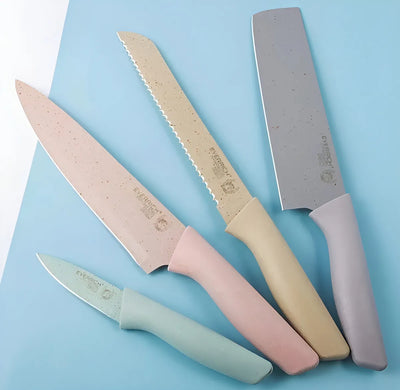Set De Cuchillos Tijeras Pelador Color Tonos Pastel