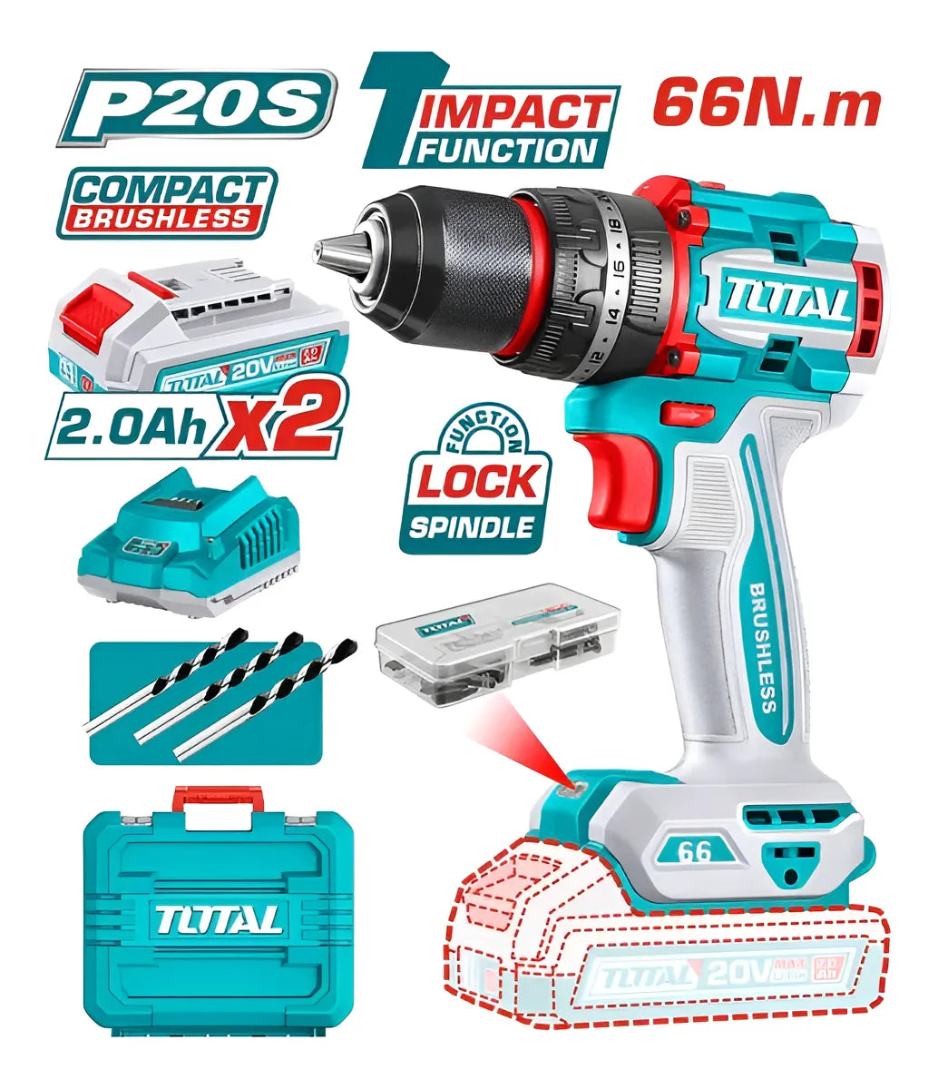 Taladro Percutor 1/2 Inalambrico Total 66nm +50 Acc Brushles Color Turquesa Frecuencia 50 Hz/60 Hz