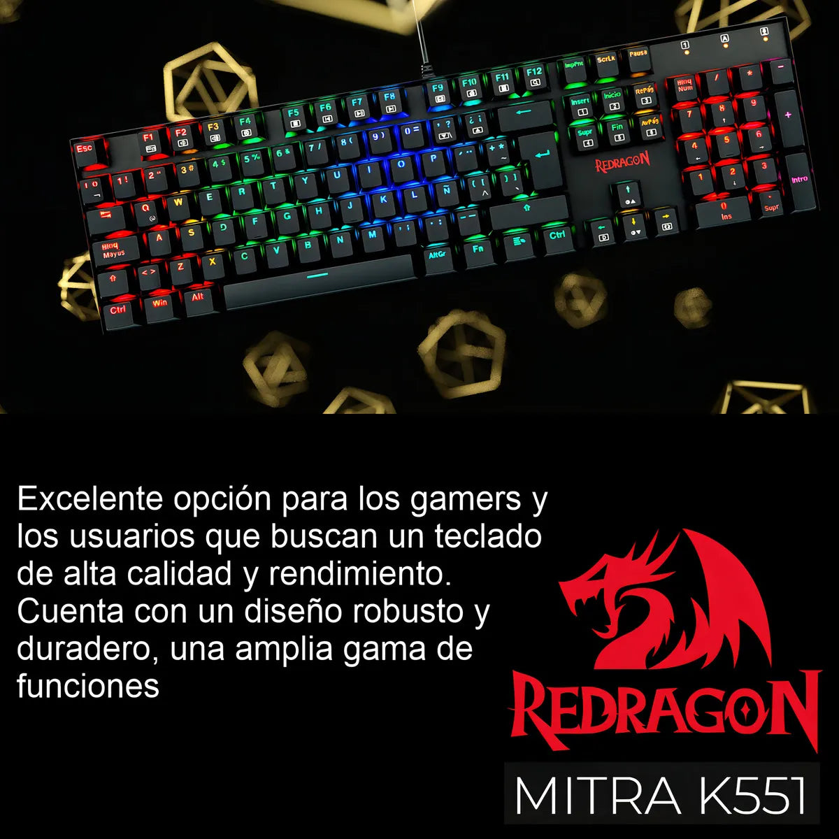 Teclado Gamer Redragon Mitra K551 Spanish Red Switch Black Teclado Negro Idioma Español España