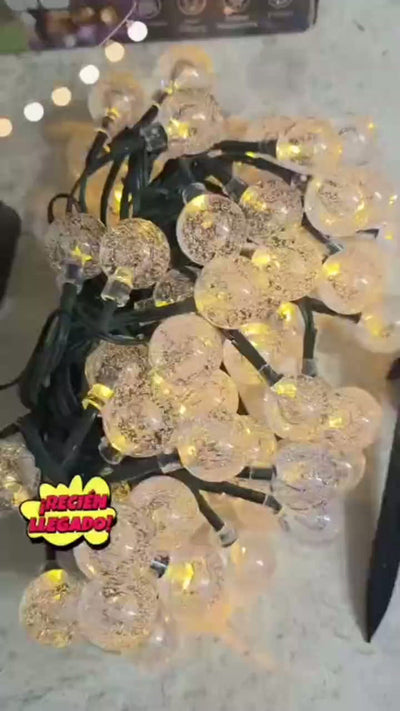 Luces Navideñas 50 Led Globos Solar Navidad Guirnalda 8 Modo Amarillo Cálido