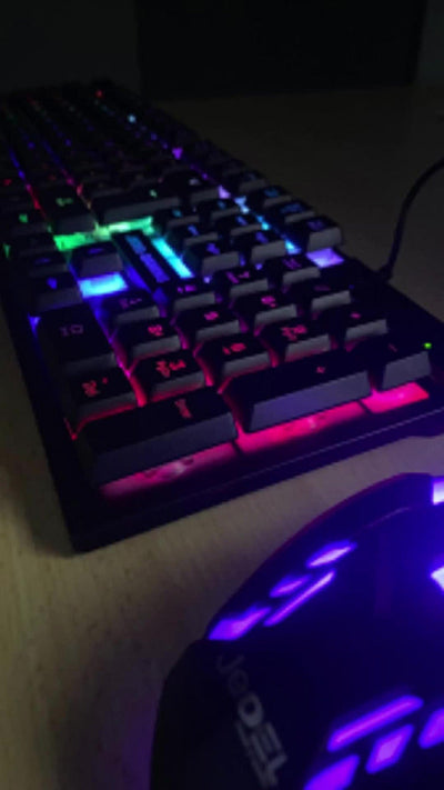 Combo Teclado Y Mouse Alambrico Retroiluminado Rgb Negro