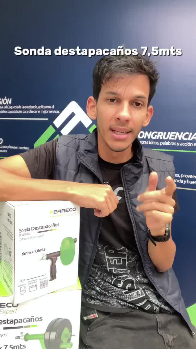 Sonda Destapacaños Manual Con adaptación a Taladro 7,6 MTs, Tuberias, desagues, sanitarios, lavamanos Ferreco Expert