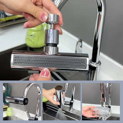 Adaptador multifunción para grifo con flujo en cascada de 3 velocidades, cabezal rociador giratorio, diseño a prueba de salpicaduras en ABS para lavabos de baño y cocina
