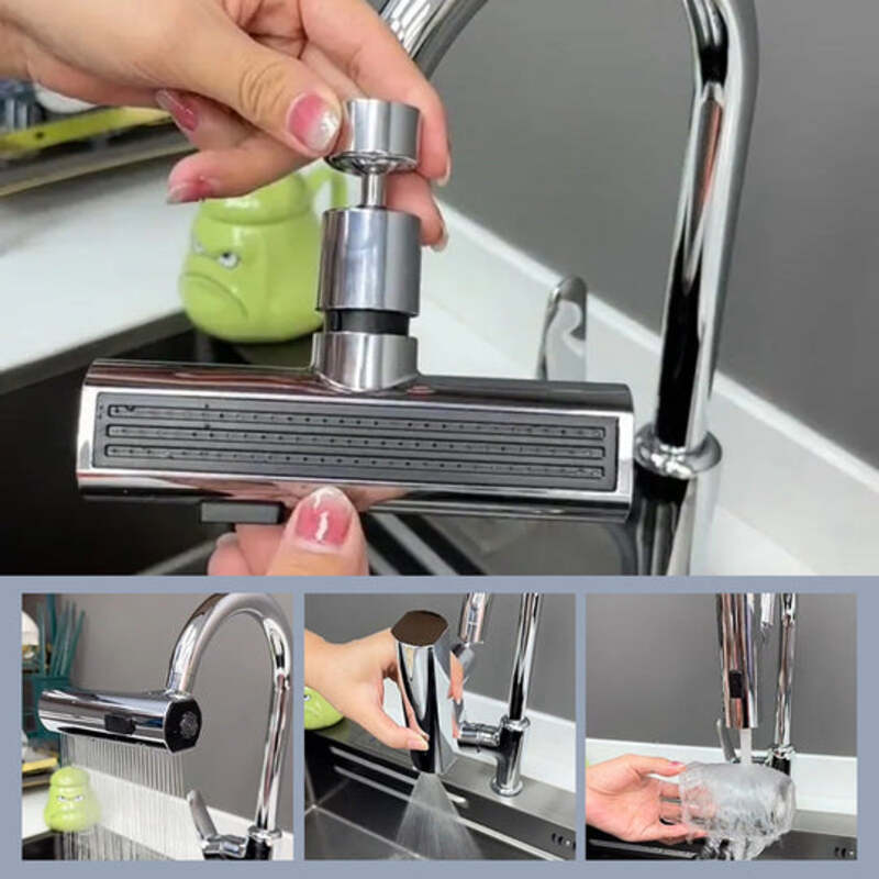 Adaptador multifunción para grifo con flujo en cascada de 3 velocidades, cabezal rociador giratorio, diseño a prueba de salpicaduras en ABS para lavabos de baño y cocina