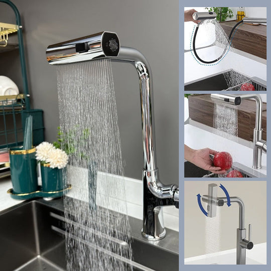 Adaptador multifunción para grifo con flujo en cascada de 3 velocidades, cabezal rociador giratorio, diseño a prueba de salpicaduras en ABS para lavabos de baño y cocina