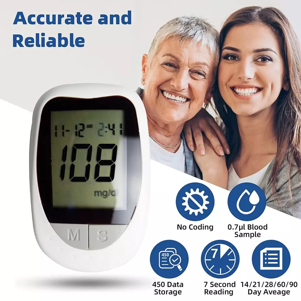 Kit Glucómetro para la Diabetes + 50 tiras de prueba + 50 Agujas KH-100