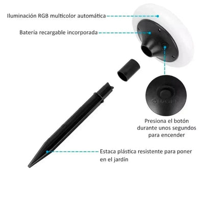 Lámpara de luz led RGB multicolor para jardín recargable