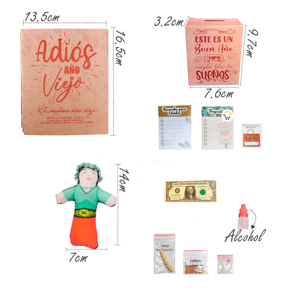 Kit Año Viejo Muñeco Caja Ritual Fin De Año KAV20