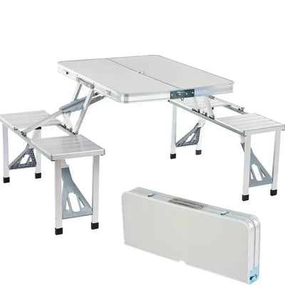 Mesa plegable tipo portafolio portátil de aluminio con 4 asientos