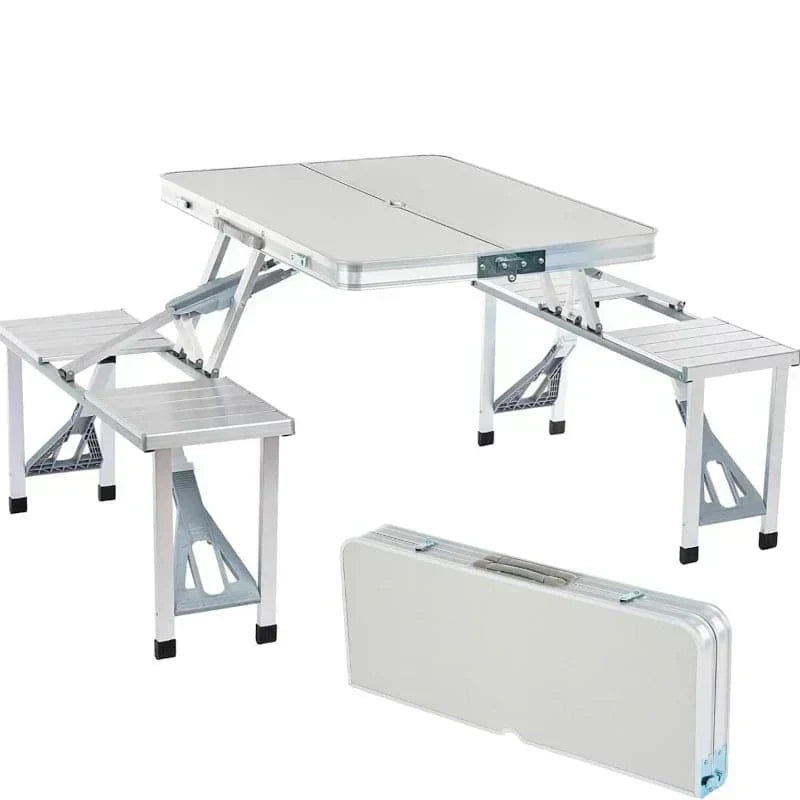 Mesa plegable tipo portafolio portátil de aluminio con 4 asientos