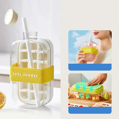 FreezeMate 500ML™ – Tu compañero de bebidas heladas termo botilito Térmica Portátil con Hielo Instantáneo 2 en 1- Sistema Rápido para Congelar, Incluye Pajita y Bandeja de Cubitos + Vaso Aislante Reutilizable con Tapa Transparente. Ideal Para Camping