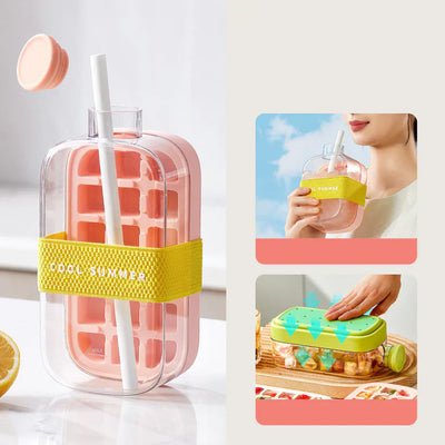 FreezeMate 500ML™ – Tu compañero de bebidas heladas termo botilito Térmica Portátil con Hielo Instantáneo 2 en 1- Sistema Rápido para Congelar, Incluye Pajita y Bandeja de Cubitos + Vaso Aislante Reutilizable con Tapa Transparente. Ideal Para Camping