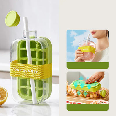FreezeMate 500ML™ – Tu compañero de bebidas heladas termo botilito Térmica Portátil con Hielo Instantáneo 2 en 1- Sistema Rápido para Congelar, Incluye Pajita y Bandeja de Cubitos + Vaso Aislante Reutilizable con Tapa Transparente. Ideal Para Camping
