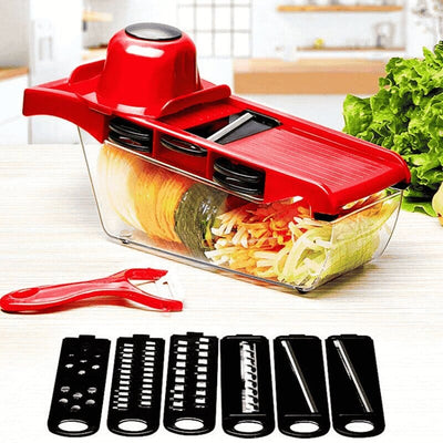 Rallador de verduras mandolina 6 en 1, cortador multifuncional de cocina con cuchillas intercambiables de acero inoxidable, rebanador manual para frutas y hortalizas, utensilio práctico para ensaladas, rallador seguro