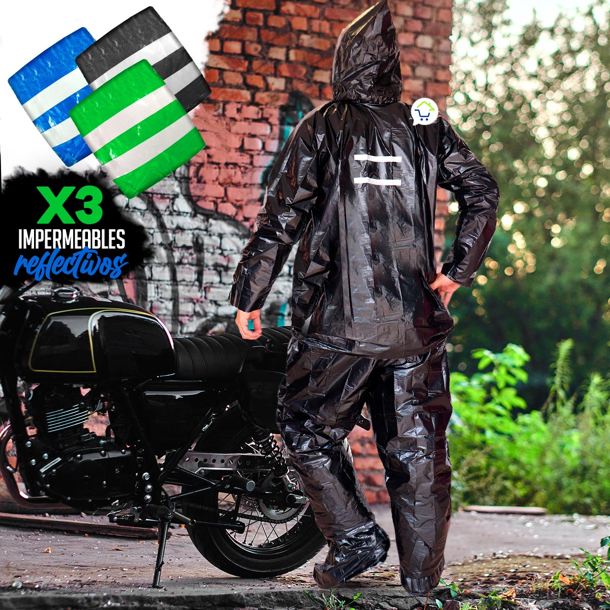 Set x3 Impermeables Moto Bicicleta Reflectivo 3 Piezas IMX3