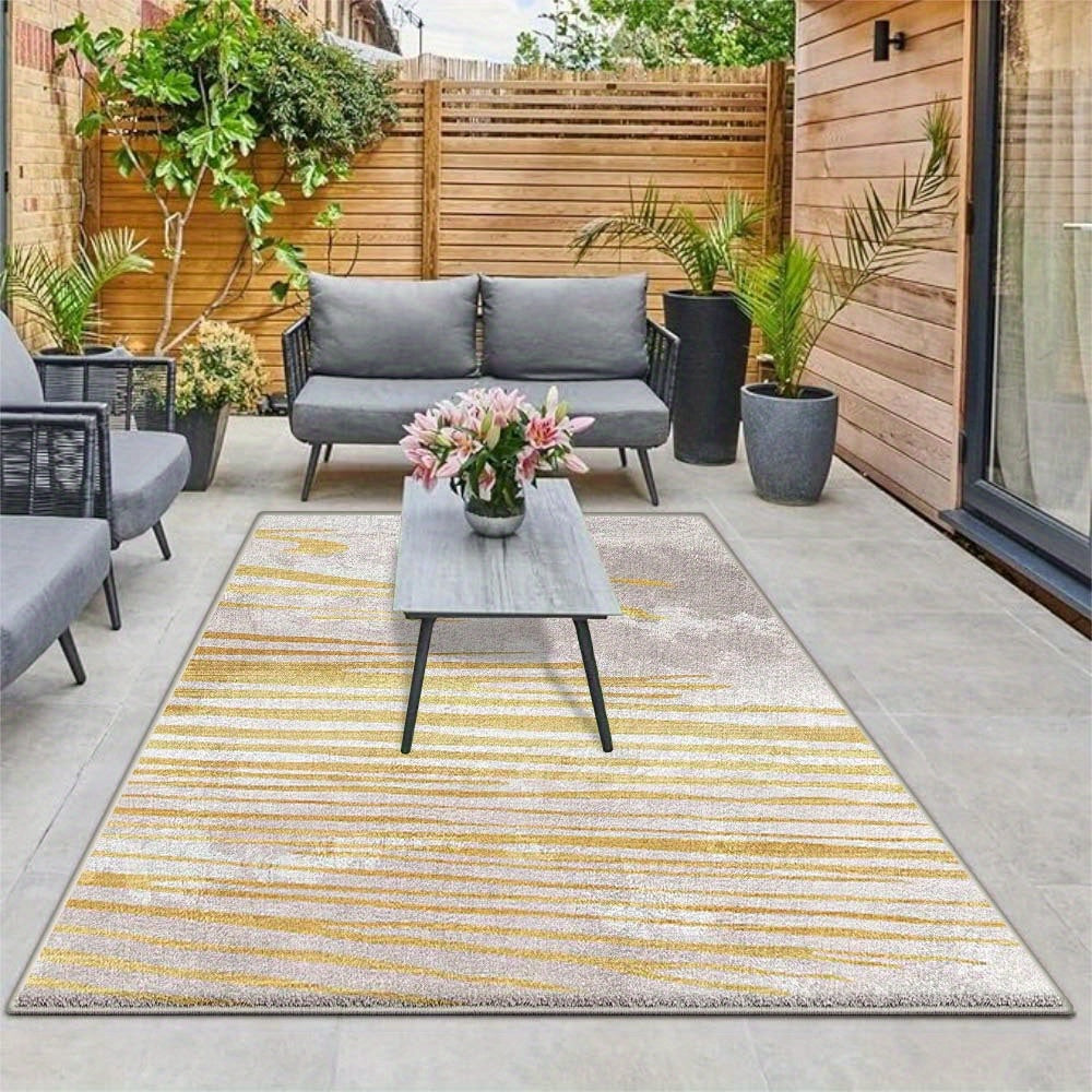 Alfombra de Lujo Seven Deer Lavable a Máquina - Tejido Plano 100% Poliéster con Diseños Rayados/ Cuadros/Sólidos, Base Antideslizante, Tamaños Grandes hasta 2.16m² para Camping, Jardín y Uso Interior