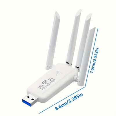 Repetidor de WiFi USB de Alta Velocidad con 4 Antenas, Amplificación Súper de Señal de 300Mbps, y Blanco, Conexión Directa SSD para una Potente Señal WiFi, Ideal para Oficinas, Edificios Altos y Áreas de Internet Débiles, Conectividad en la Oficina | Red