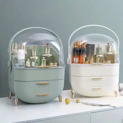 Organizador de maquillaje con cajón, caja de almacenamiento de suministros de maquillaje, soporte para joyas, pendientes, anillos, soporte para productos de cuidado de la piel y lápices labiales, esencial para el hogar