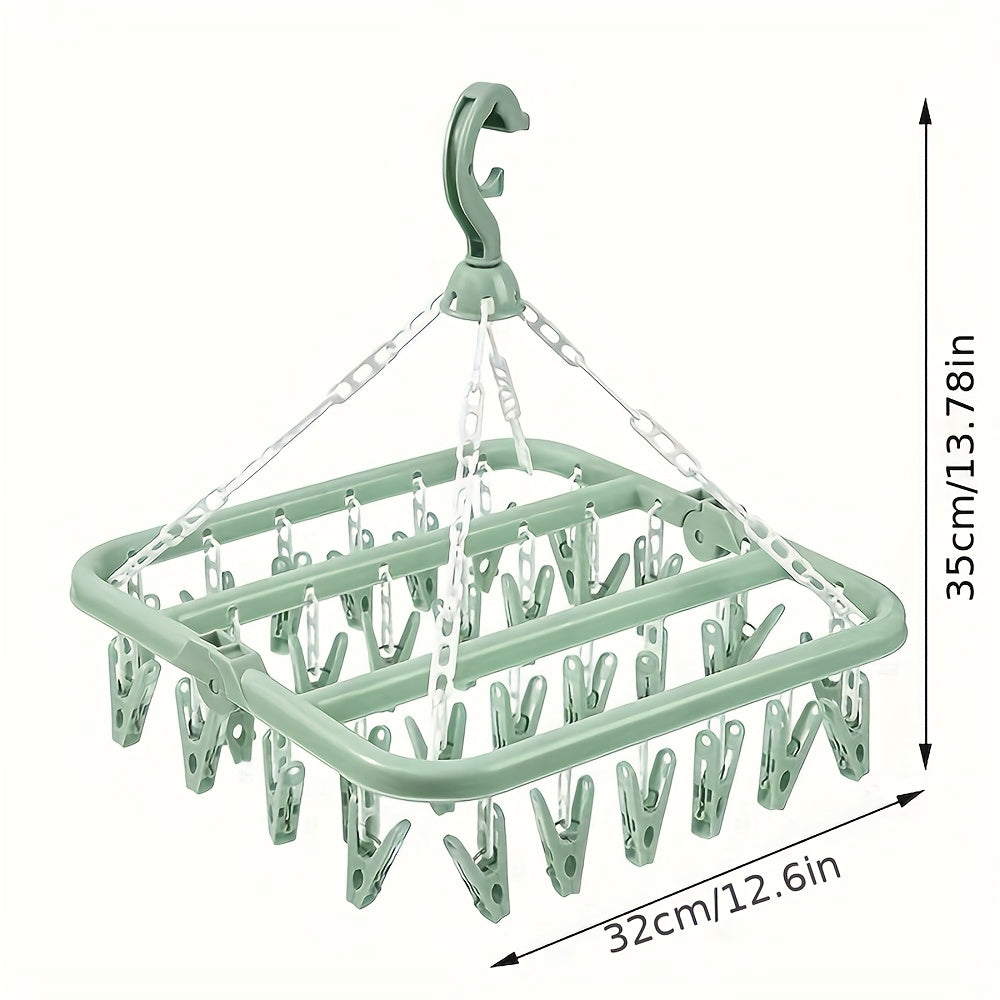 Secador de ropa giratorio con 32 pinzas de plástico, 3 colores disponibles - Colgador plegable para calcetines, ropa interior y prendas pequeñas, ahorra espacio - Ideal para dormitorio, baño, armario y residencias estudiantiles - Accesorios para lavander