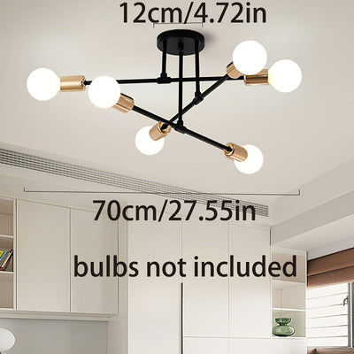 1pc Lámpara de Techo Semienterrada Moderna Negra Dorada con Acabado Metálico Pulido, Base para Bombilla E27 y Montaje Fijo para Dormitorio, Cocina, Sala de Estar, Comedor, Estudio, Lámpara de Techo para Cocina | Iluminación Elegante | Bombillas Metálicas