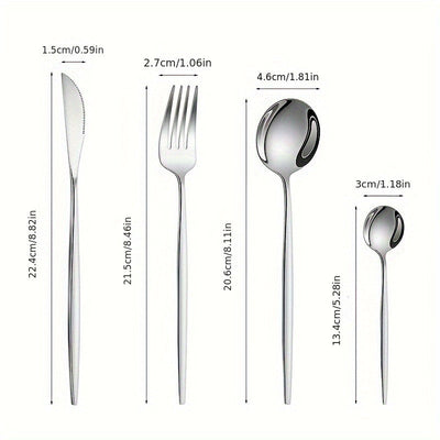 Juego de Vajilla Portuguesa Fina de Acero Inoxidable de 16 Piezas, Set de 4 Piezas: Cuchillo para Bistec, Tenedor, Cuchara, Cuchillo, Tenedor, Cuchara para Hotel y Restaurante