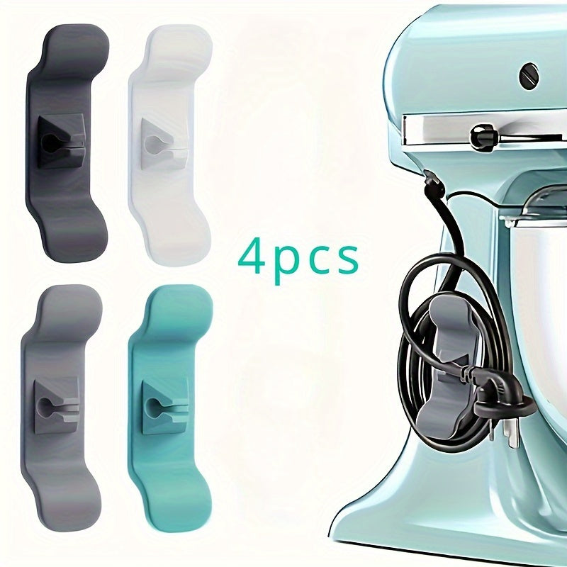 4 piezas de organizador de cables de electrodomésticos de cocina pastel colorido - Soporte de cable de TPR duradero para licuadoras, cafeteras, freidoras de aire - Gris, blanco, negro, azul, verde - Mantenga limpio y organizado su electrodoméstico de coc