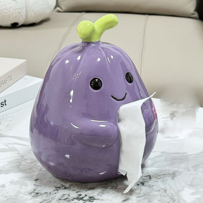 Tesoro de los Tiempos Caja de Toallas de Papel de Berenjena Linda y Popular Caja de Toallas de Papel Creativa de Dibujos Animados Decoración de Escritorio para el Salón de Casa Adorno de Caja de Papel de Servilleta de Porcelana