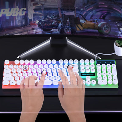 Teclado mecánico y mouse retro alámbrico, set gaming con retroiluminación multicolor, teclas estilo punk, para esports y oficina, periféricos de computadora, USB plug and play, sensación mecánica