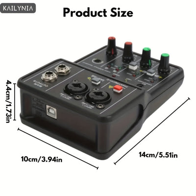 KAILYNIA Interfaz de Audio Profesional Portátil de 2 Canales con Tarjeta de Sonido y Mezclador Mini USB para Guitarra, Estudio de Grabación y Canto - , Compatible con Portátiles, Multifuncional con Control de Ganancia y Modos de Salida, Configuración de