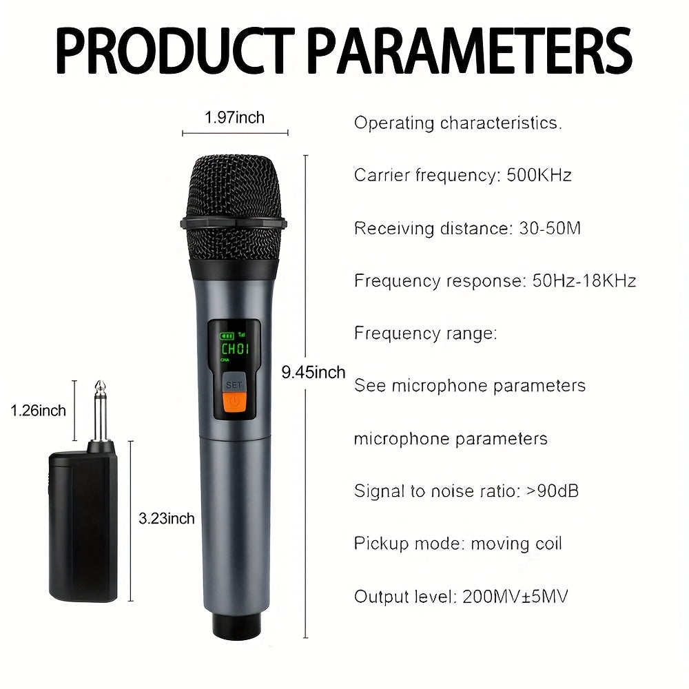 Sistema de Micrófono Dinámico sin varillas Recargable Doble con Botón de Eco/Silencio para Karaoke en Casa y Reuniones