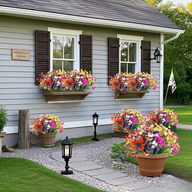 329 Flores Artificiales de Hierba Primaveral Resistentes al UV - Hortensias Plásticas Multicolores para Jardín, Alféizar y Decoración del Hogar - Uso Interior/Exterior, Ideales para Bodas, Compromisos, Pascua, Día de la Madre, San Patricio y Otras Celebr