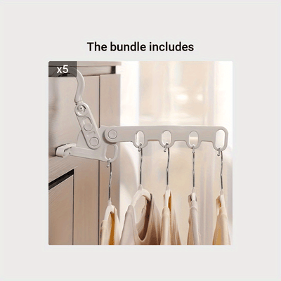 1 gancho plegable para ropa con 5 ganchos ergonómicos - Colgador portátil, ahorrador de espacio y duradero para viajes, hoteles, residencias y uso en interiores, colgadores para ropa, esenciales para dormitorios, diseño multigancho, opciones versátiles d