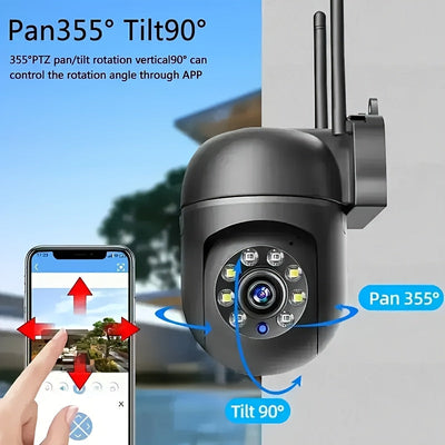 OURLIFE Cámara de Seguridad Exterior con Detección de Humanos/Mascotas, 1080P HD WiFi, Pan-Tilt, Audio Bidireccional, Alertas de Movimiento, Alimentación USB, Visión Nocturna, Inalámbrica IP, para Hogar/Negocio/Oficina, Monitoreo de Mascotas, Diseño de A