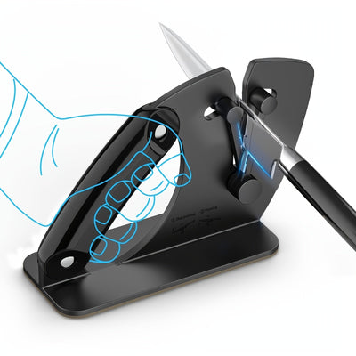 Afilar cuchillos ergonómicos de acero inoxidable - Base antideslizante, guía de ángulo para afilar con precisión, no requiere batería, esencial para la cocina para afilar cuchillos y tablas de cortar, afiladores de cocina | Diseño elegante de afilador |