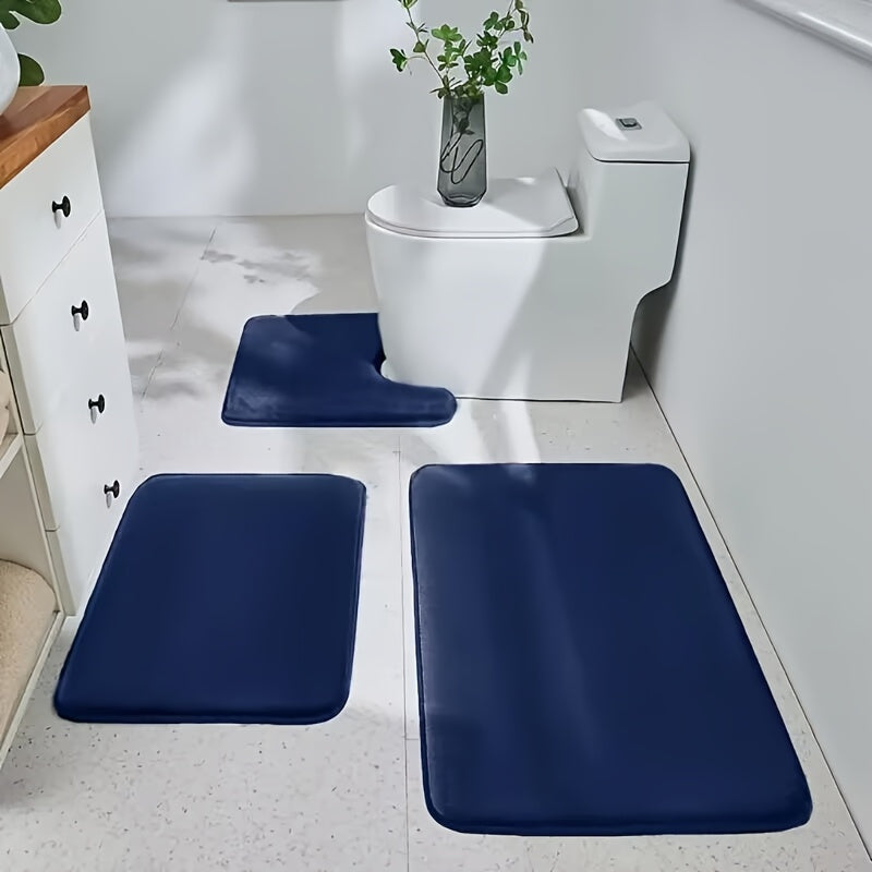 3 piezas de tapete para baño color sólido - Tapete antideslizante de felpa coral, suave, de poliéster, absorbente, ideal para piso de baño - Accesorios de baño de lujo