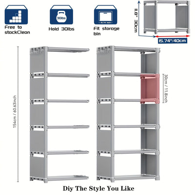 Estantería de 5 Niveles DIY - Marco Metálico Fácil de Montar con Estantes Superpuestos, Unidad de Almacenamiento Independiente para Oficina en Casa, Sala o Dormitorio - Organizador Gris para Libros, Decoración y Plantas, Diseño Moderno y Estético