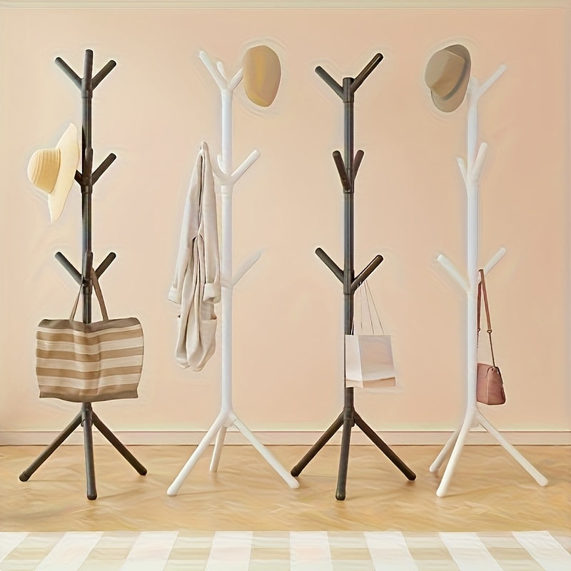 Estante de ropa minimalista de uso múltiple, soporte de abrigo de pie, adecuado para colgar ropa, sombreros para 3 personas, bolsos, uso de abrigo, estante de ropa, estante de abrigo.