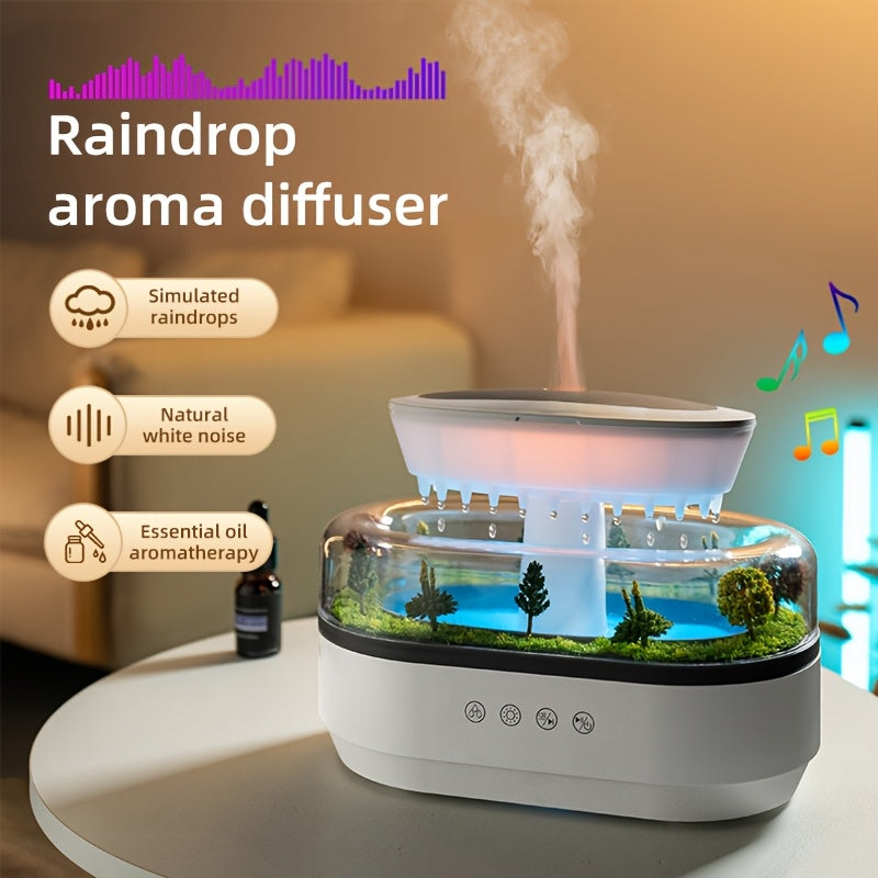 Difusor de aromas con efecto de lluvia, luces multicolor y sonido blanco, humidificador ultrasónico, sin agua, seguro al tacto, ideal para relajación y sueño, ayuda para dormir, diseño moderno