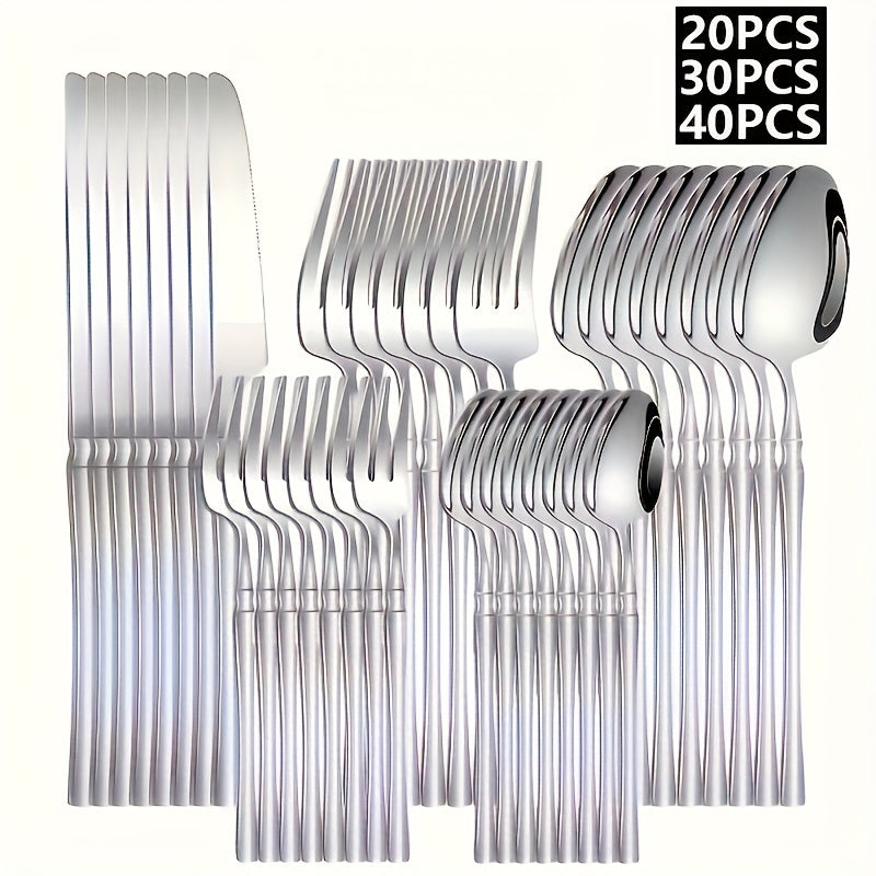Set de cubiertos de acero inoxidable - 20/30/40 piezas de cubiertos elegantes con mango delgado, vajilla premium para 4/6/8 personas, incluye cuchillos, tenedores, cucharas, cubiertos de postre, ideal para el hogar, la cocina, el restaurante, las fiestas